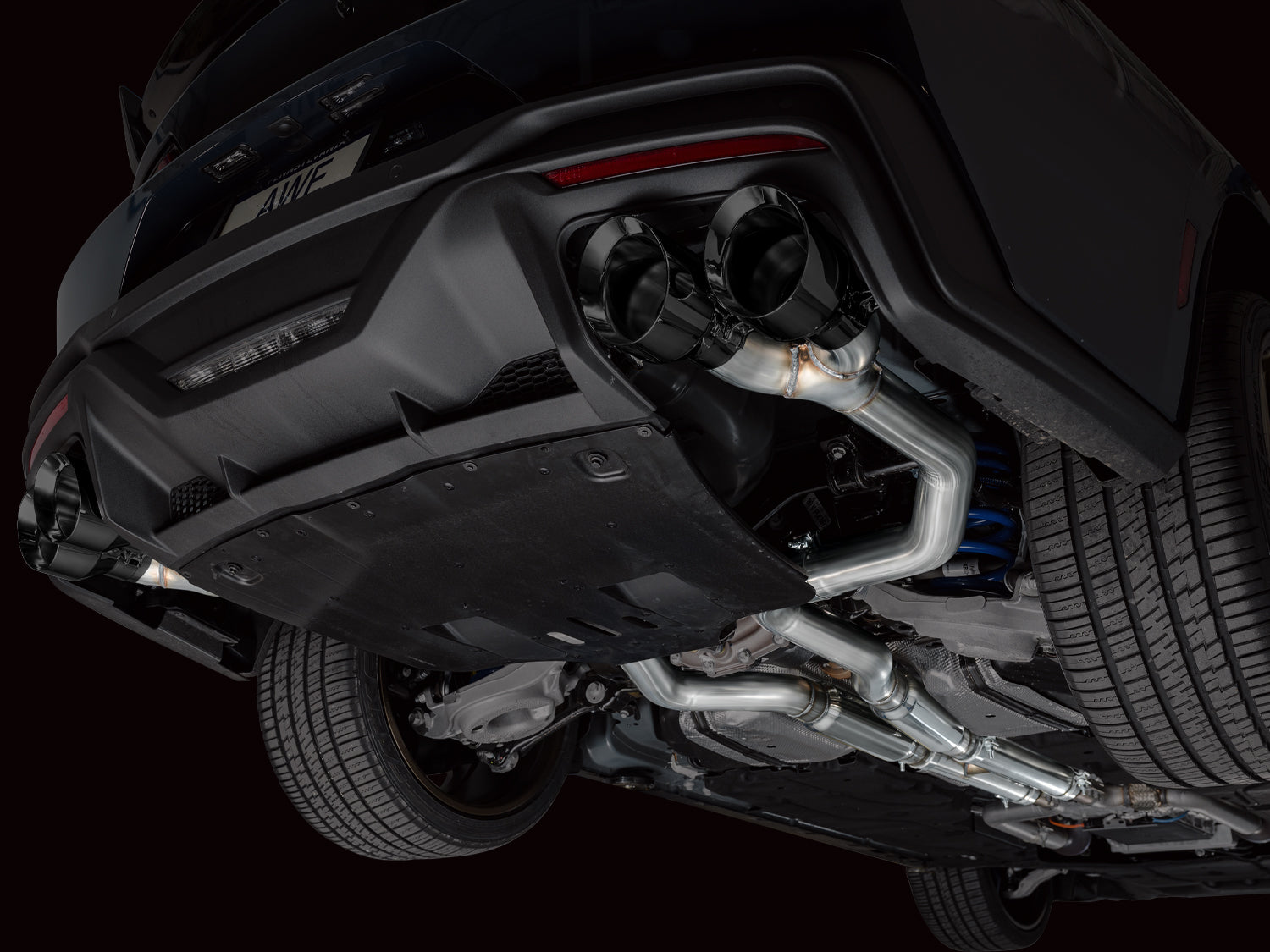 AWE Track Edition Exhaust for S650 Ford Mustang Dark Horse - Quad Diamond Black Tips - Mounted