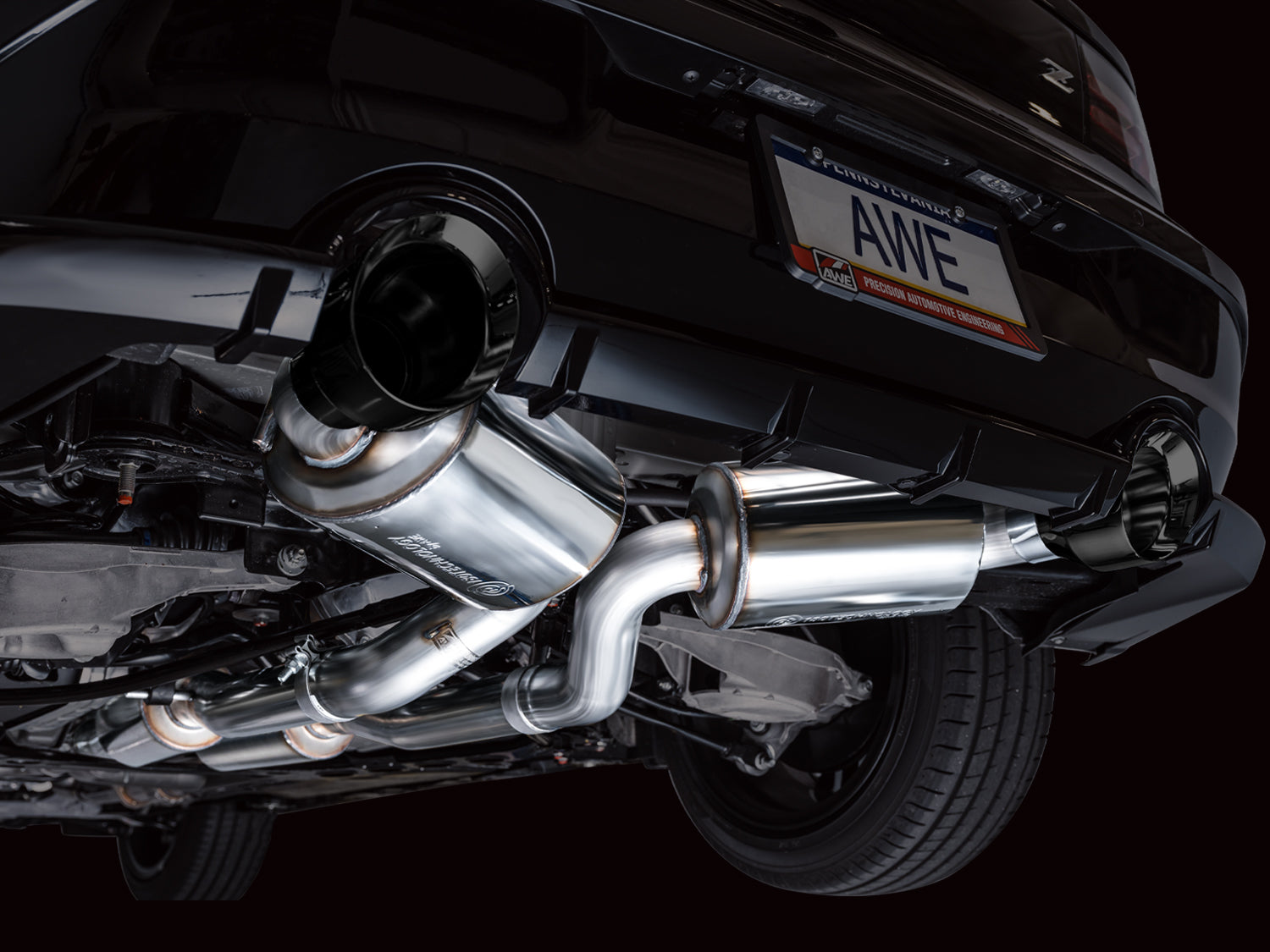AWE Touring Edition Exhaust for Nissan Z - Diamond Black Tips - Mounted