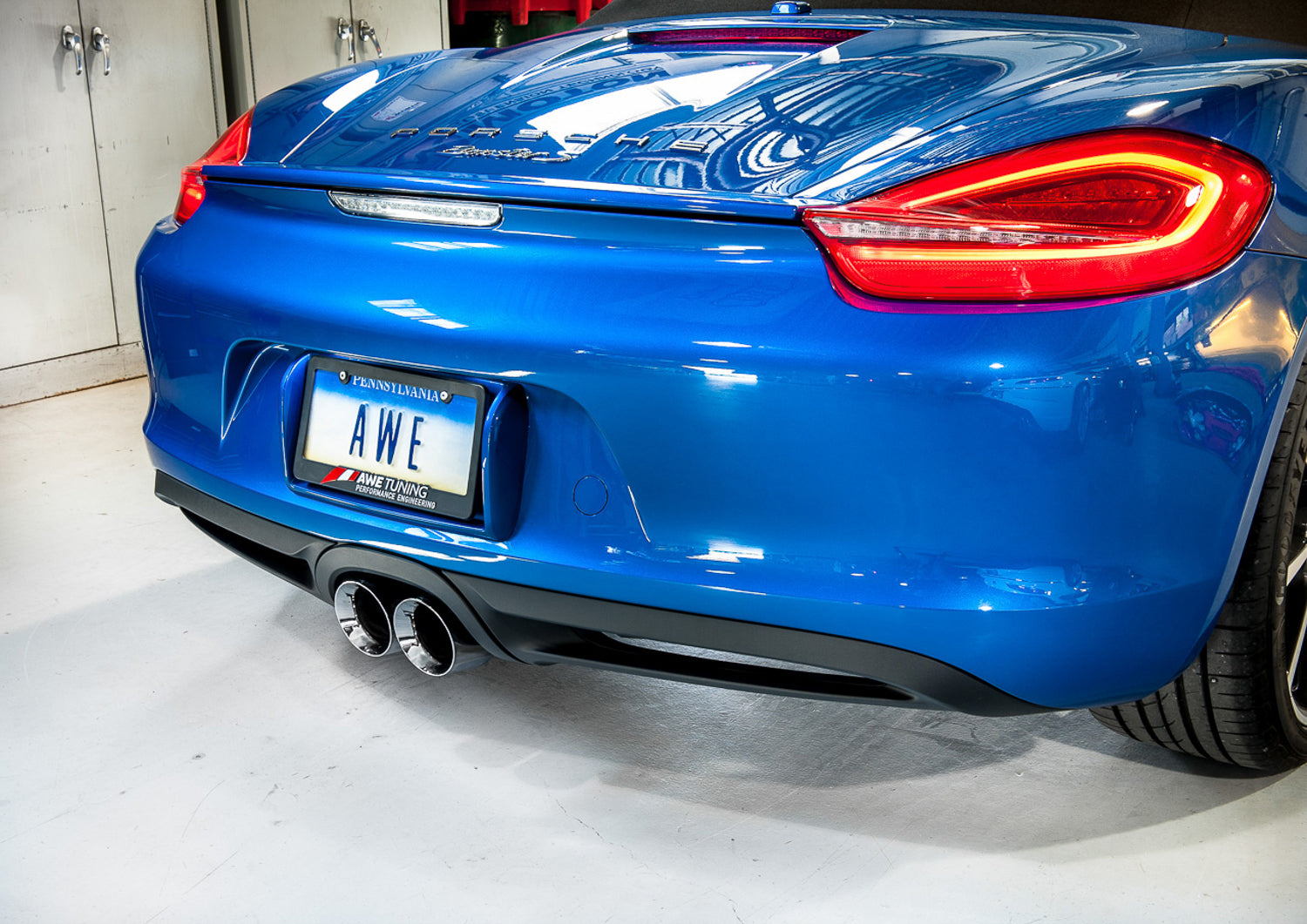 AWE Performance Exhaust System for Porsche 981 - With Chrome Silver Tips - Mounted