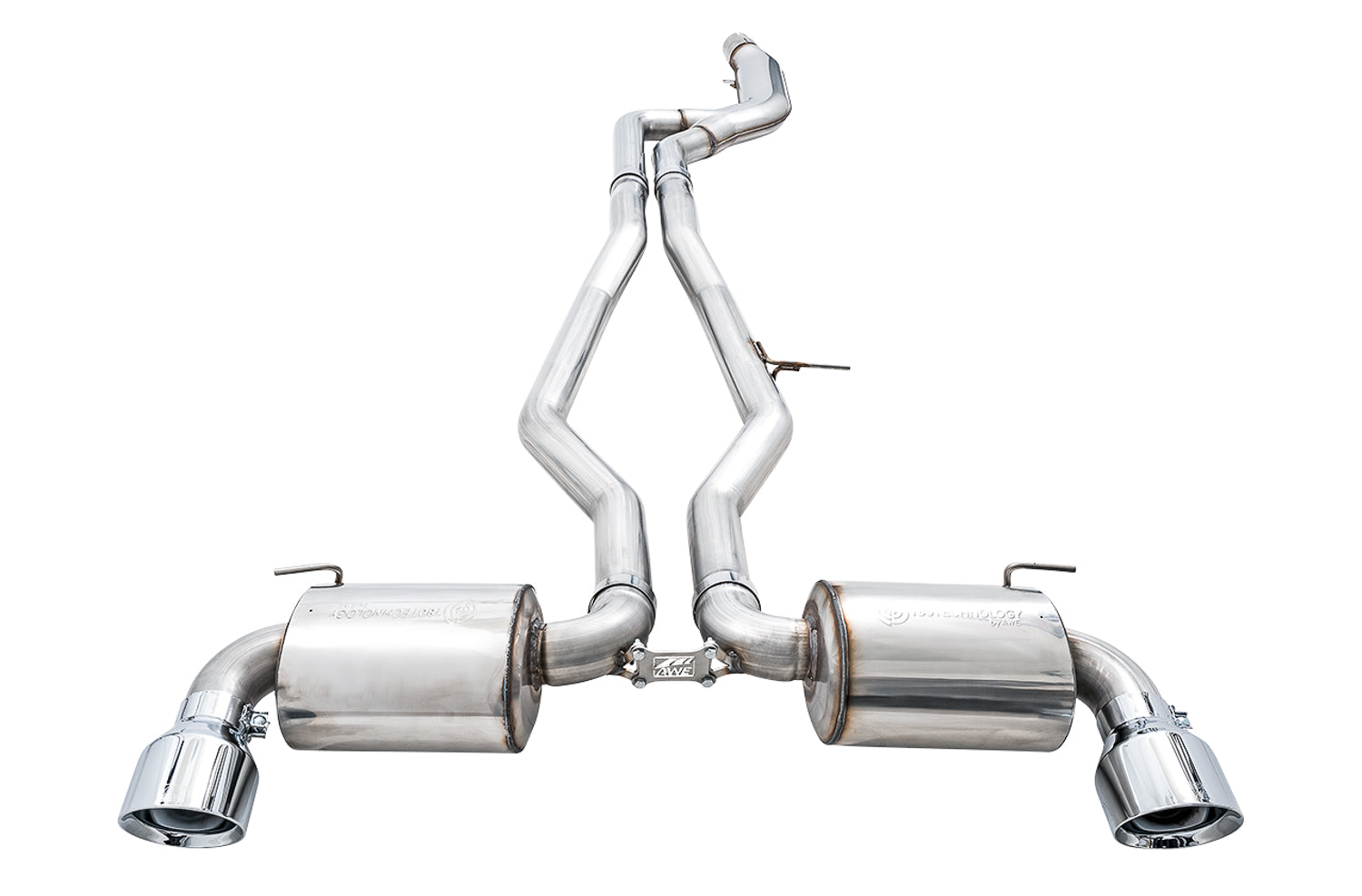 AWE Non-Resonated Touring Edition Exhaust for A90 Supra - 5" Chrome Silver Tips - out of package