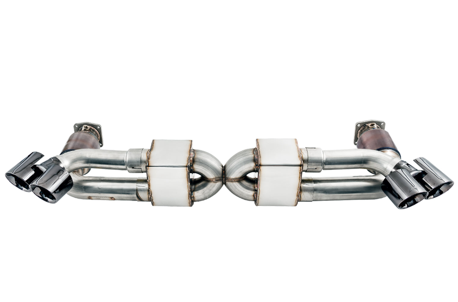 AWE Performance Exhaust and High-Flow Cat Sections for Porsche 991.2 Turbo - With Diamond Black Quad Tips - Primary