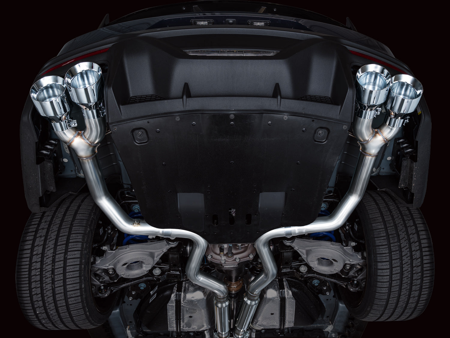 AWE Track Edition Exhaust for S650 Ford Mustang Dark Horse - Quad Chrome Silver Tips - Mounted