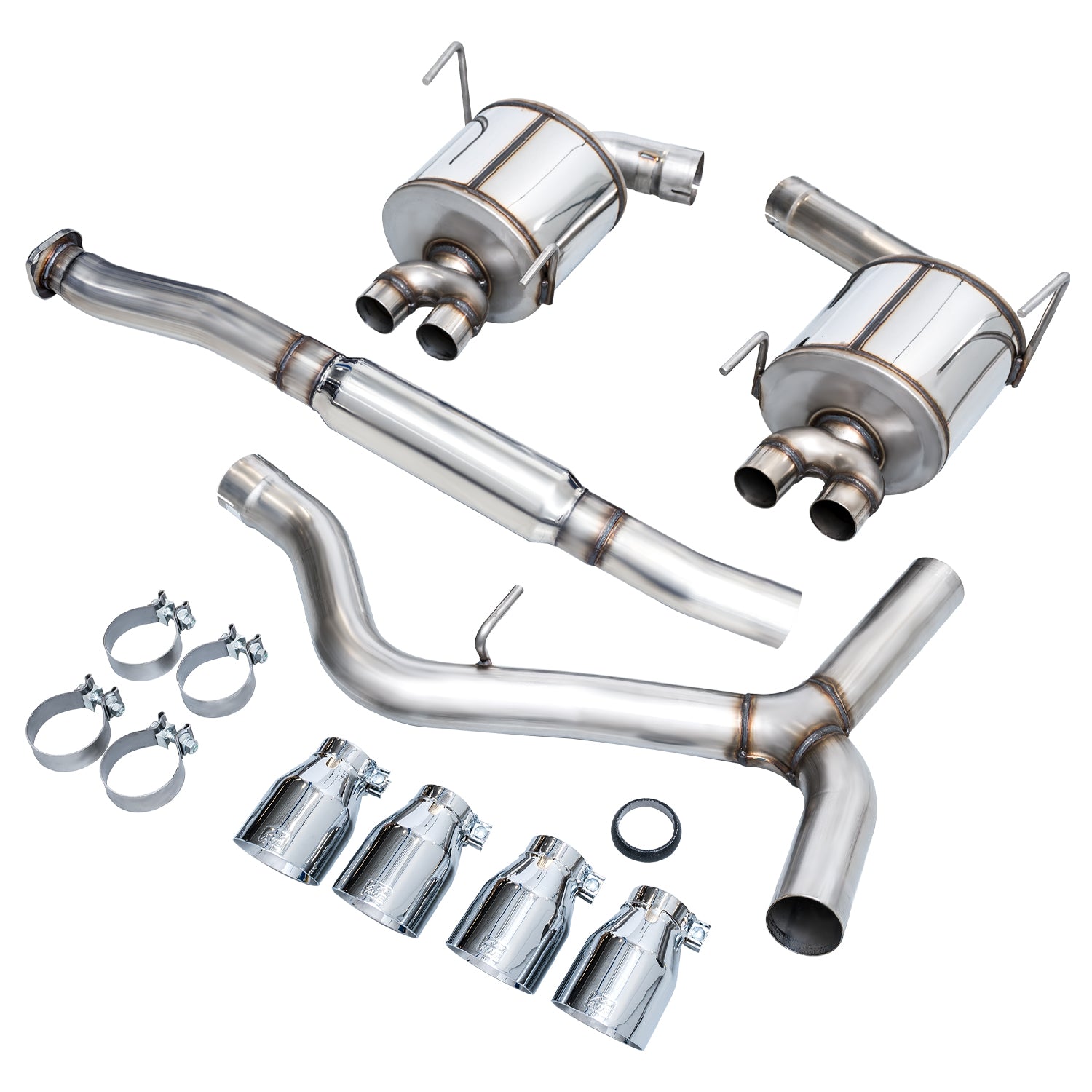 AWE Touring Edition Exhaust for VA STI / GV WRX / GV STI Sedan - Chrome Silver Quad Tips (102mm) - out of package