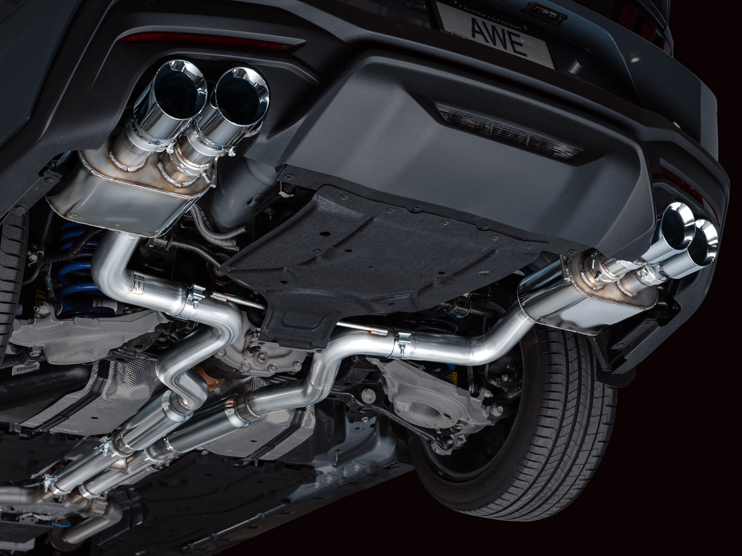 AWE SwitchPath™ Exhaust for S650 Ford Mustang GT Fastback - Quad Chrome Silver Tips - Mounted