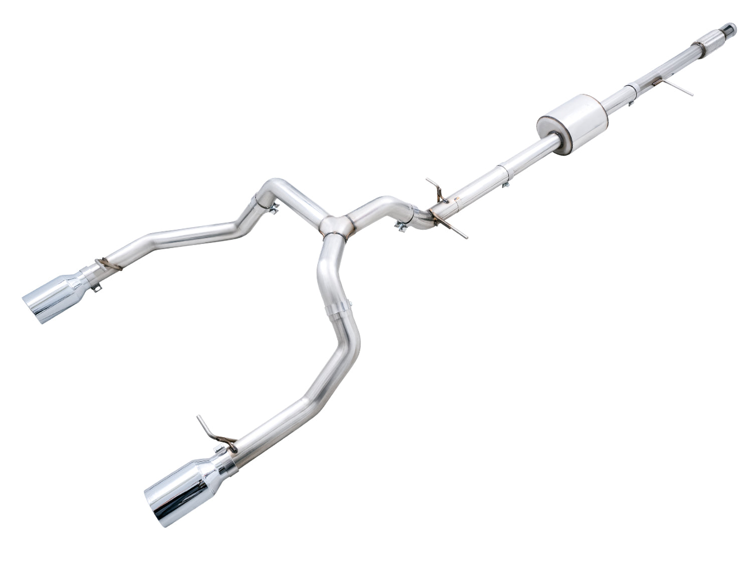 AWE 0FG Catback Split Rear Exit Exhaust for 4th Gen Silverado/Sierra 1500 5.3L (Flat Bumper) - Dual Chrome Silver Tips - Primary