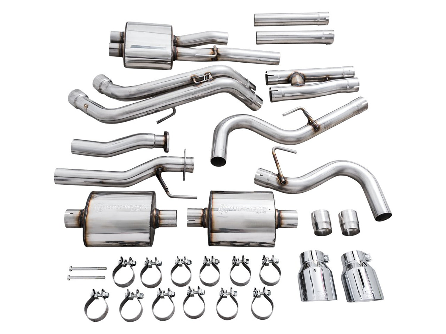 AWE 0FG Exhaust with BashGuard for 3rd Gen Tacoma - Dual Chrome Silver Tips - out of package