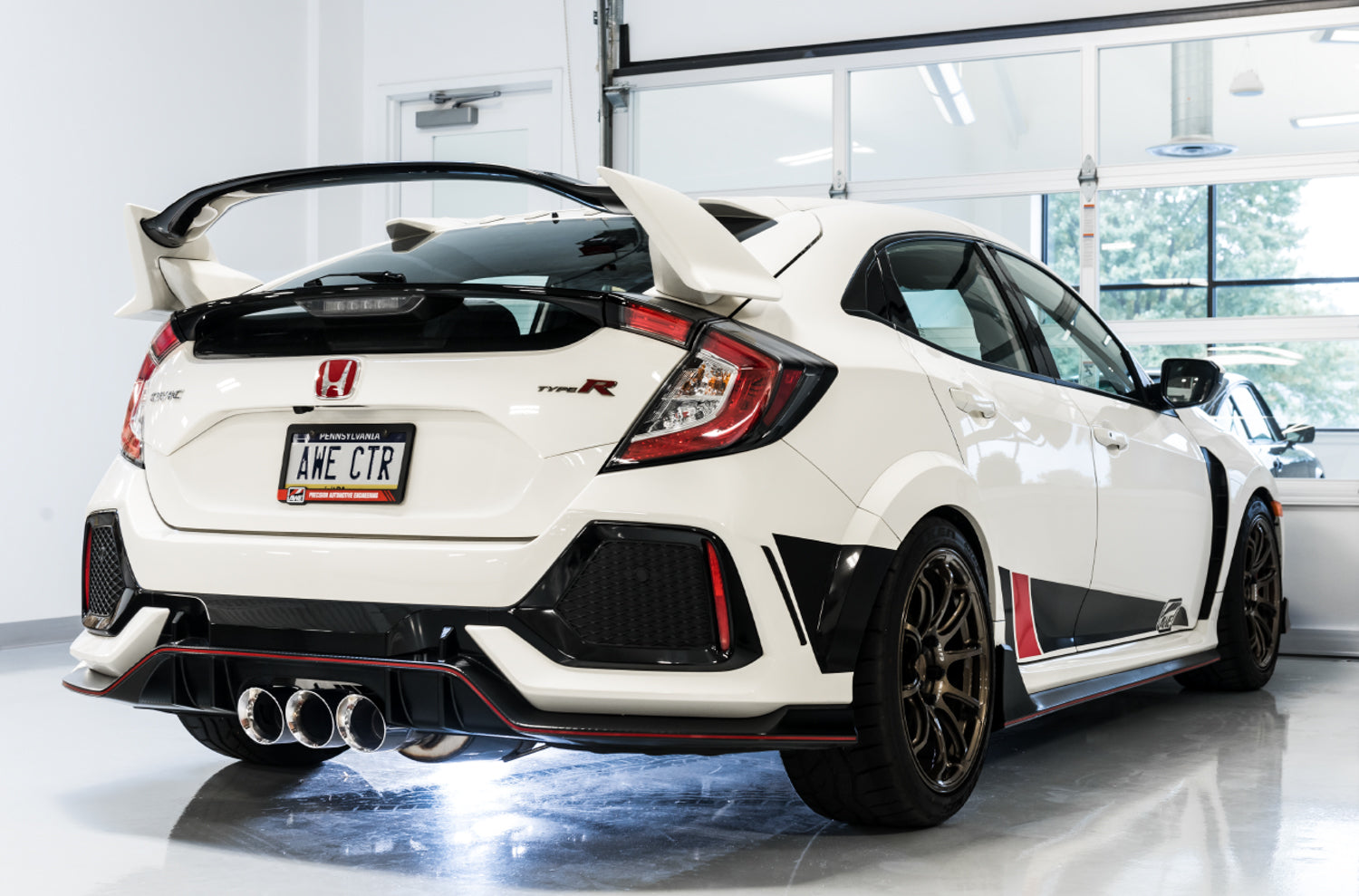 AWE Track Edition Exhaust for FK8 Civic Type R (includes Front Pipe) - Triple Chrome Silver Tips - Mounted