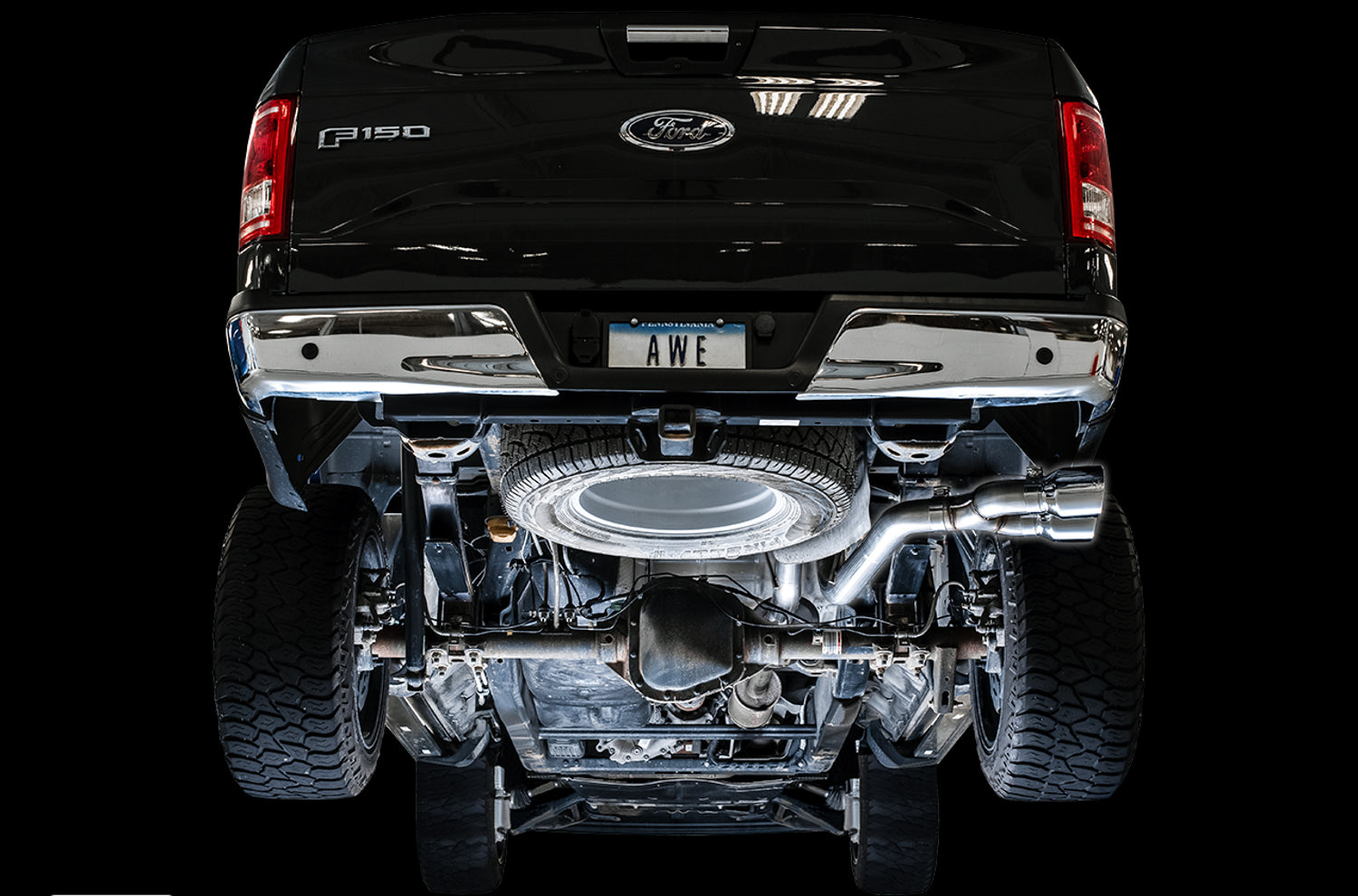 AWE 0FG Single Exit Exhaust for '15-'20 F-150 - 4.5" Chrome Silver Tips - Mounted