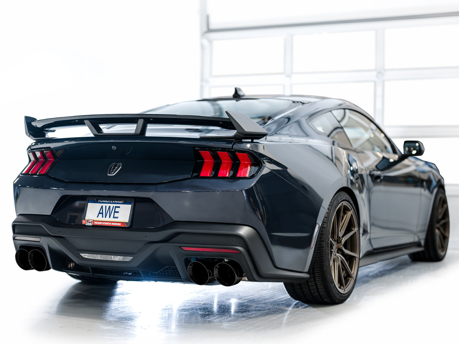 AWE SwitchPath™ Exhaust for S650 Ford Mustang Dark Horse - Quad Diamond Black Tips - Mounted