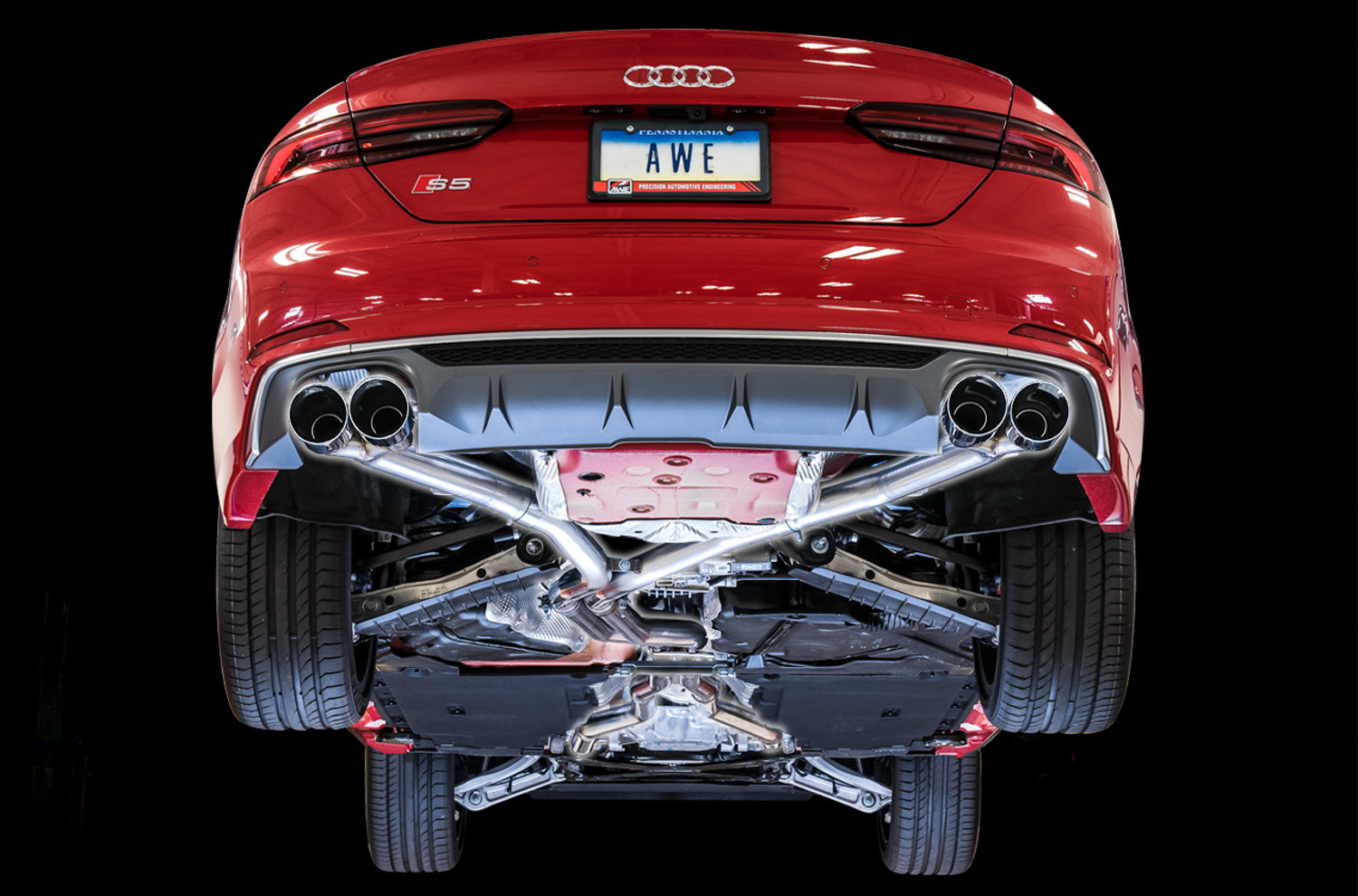 AWE Track Edition Exhaust for Audi B9 S5 Sportback - Non-Resonated - Chrome Silver 102mm Tips - Mounted