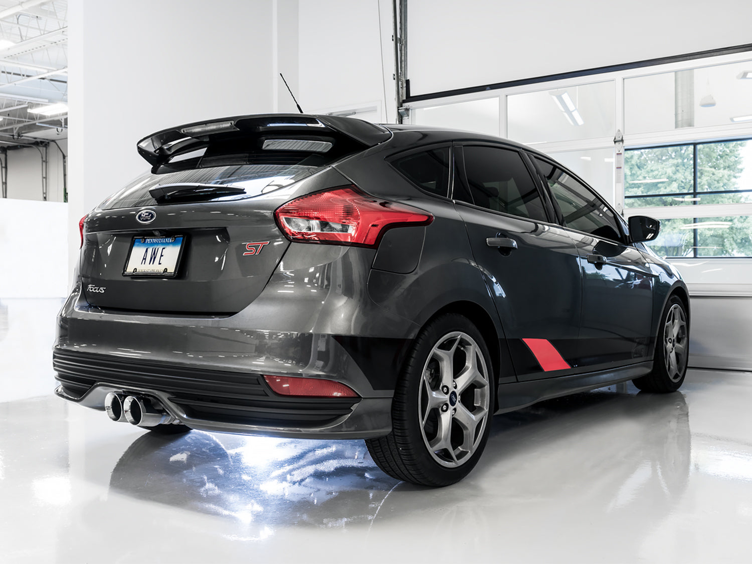 AWE Track Edition Cat-back Exhaust for Ford Focus ST - Chrome Silver Tips - Mounted