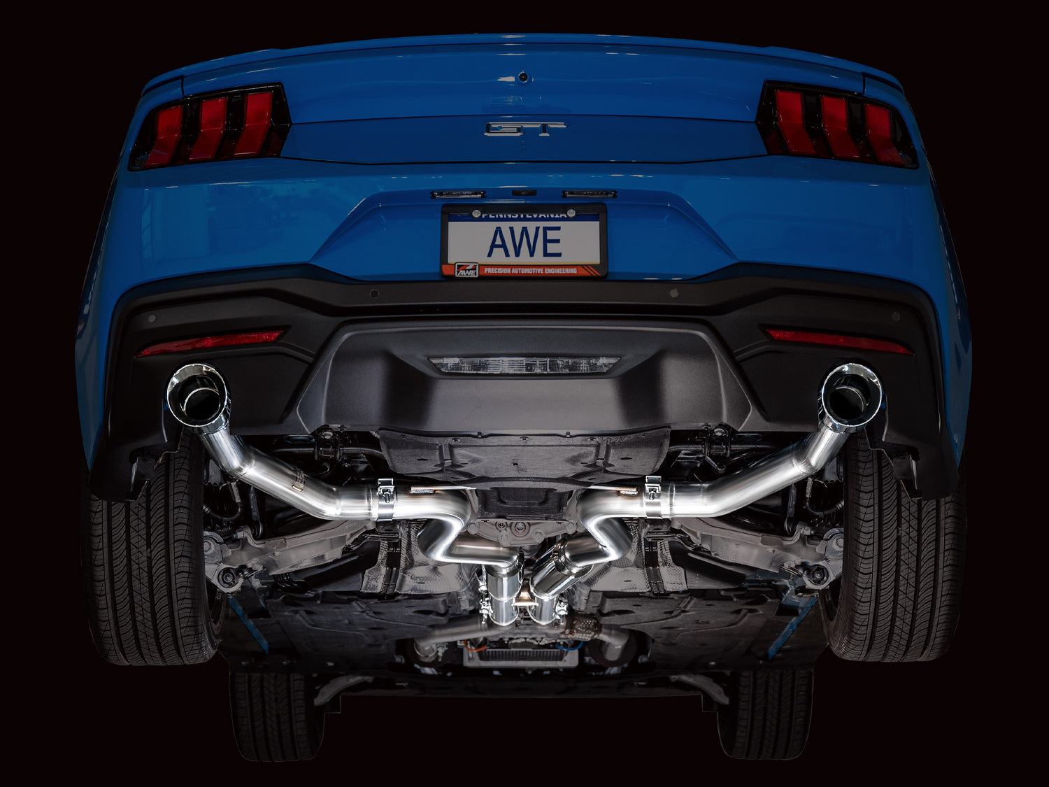 AWE Track Edition Exhaust for S650 Ford Mustang GT Fastback - Dual Chrome Silver Tips - Mounted