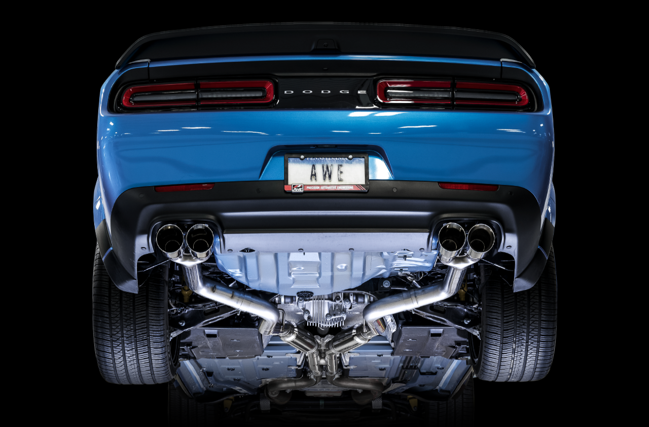 AWE Track Edition Exhaust for 17+ Challenger 5.7 - Chrome Silver Quad Tips - Mounted