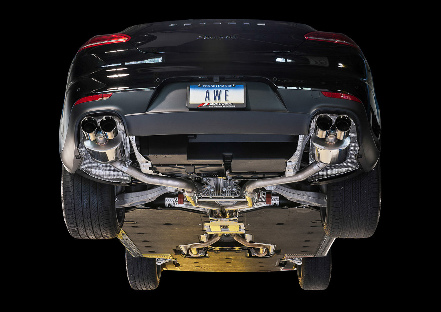 AWE Track Edition Exhaust for 970 Panamera 2/4 (2014+) -- With Chrome Silver Tips - Mounted