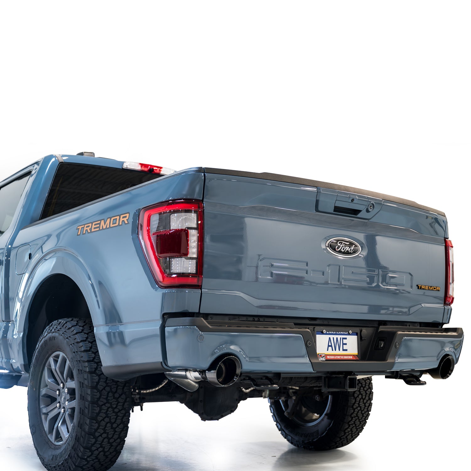 AWE 0FG Non-Resonated Catback for '21+ Ford F-150 Tremor (With Bumper Cutouts) - Diamond Black Tips - Mounted