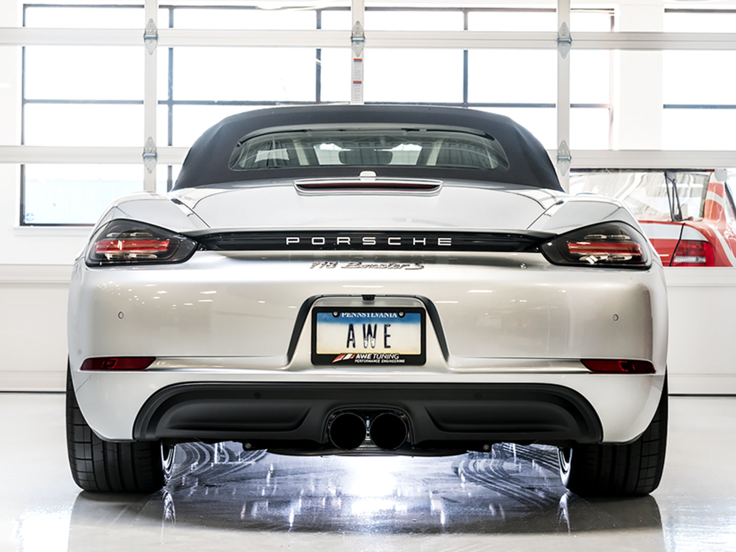 AWE Touring Edition Exhaust for Porsche 718 Boxster / Cayman - Diamond Black Tips - Mounted
