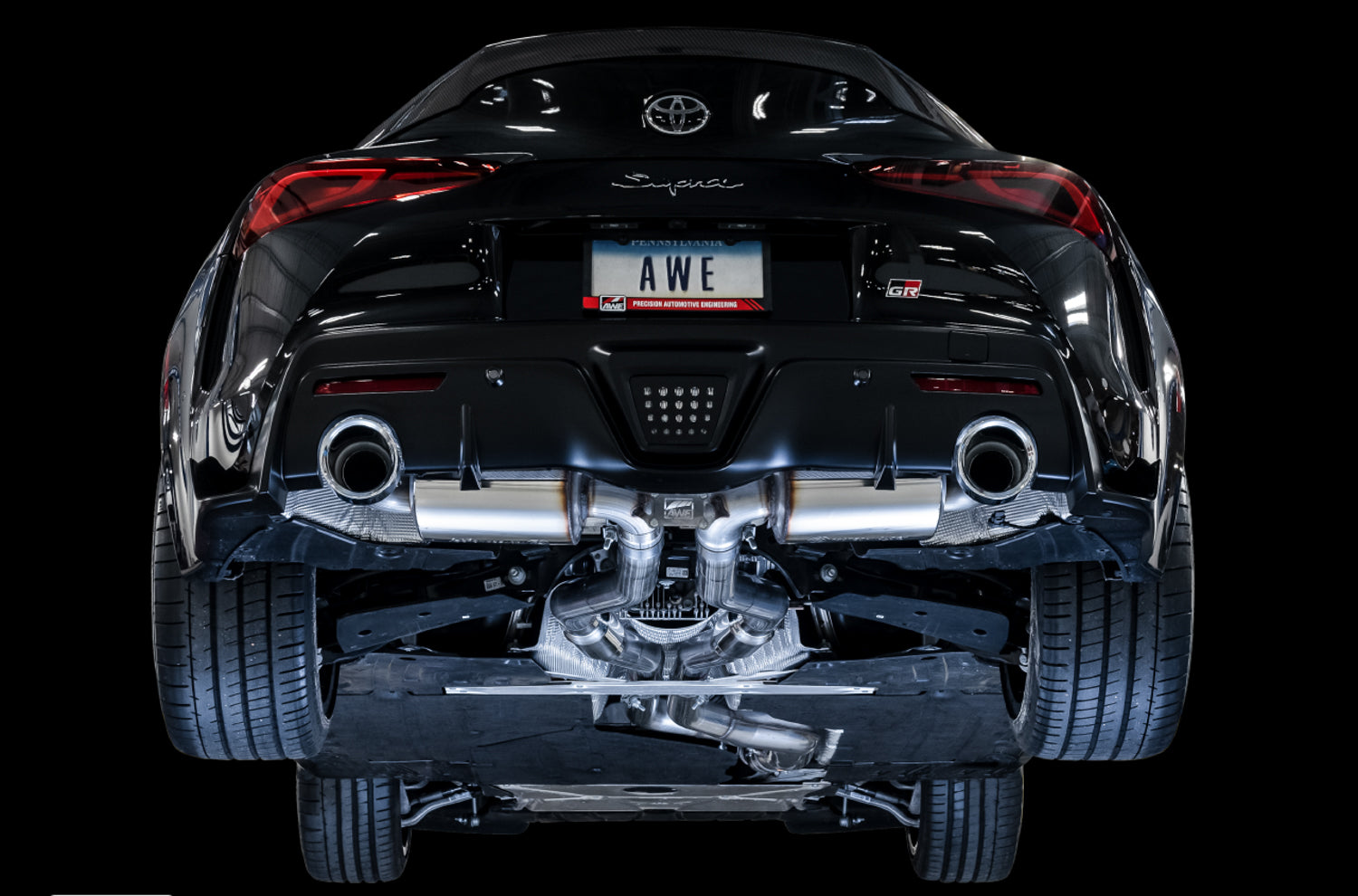 AWE Resonated Touring Edition Exhaust for A90 Supra - 5" Chrome Silver Tips - Mounted