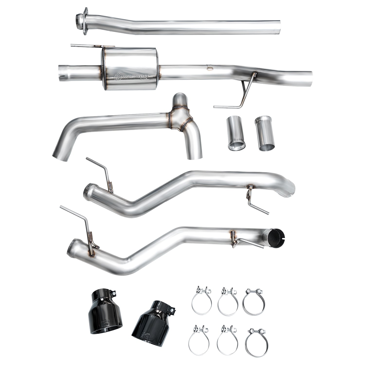 AWE 0FG Non-Resonated Catback for '21+ Ford F-150 Tremor (With Bumper Cutouts) - Diamond Black Tips - out of package