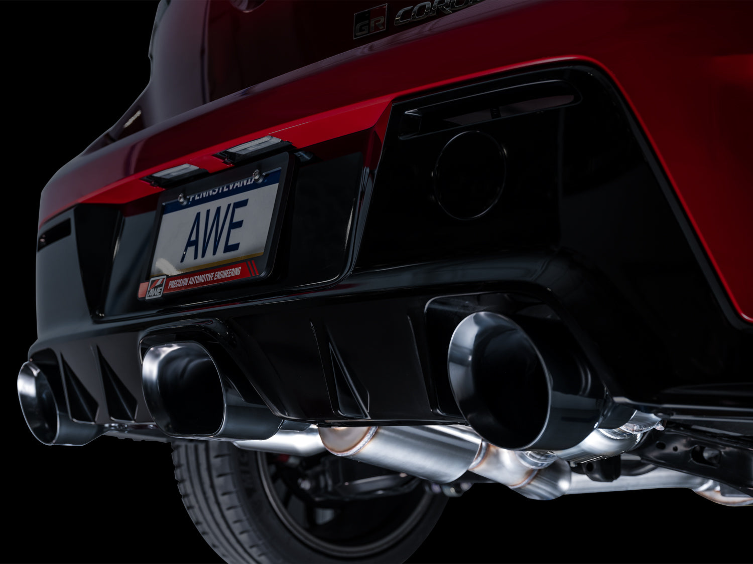 AWE Track Edition Exhaust for GR Corolla - Diamond Black Tips - Mounted