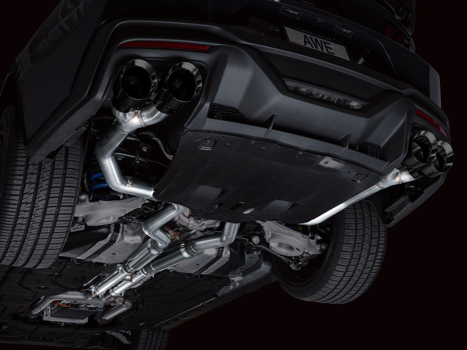 AWE Track Edition Exhaust for S650 Ford Mustang Dark Horse - Quad Diamond Black Tips - Mounted