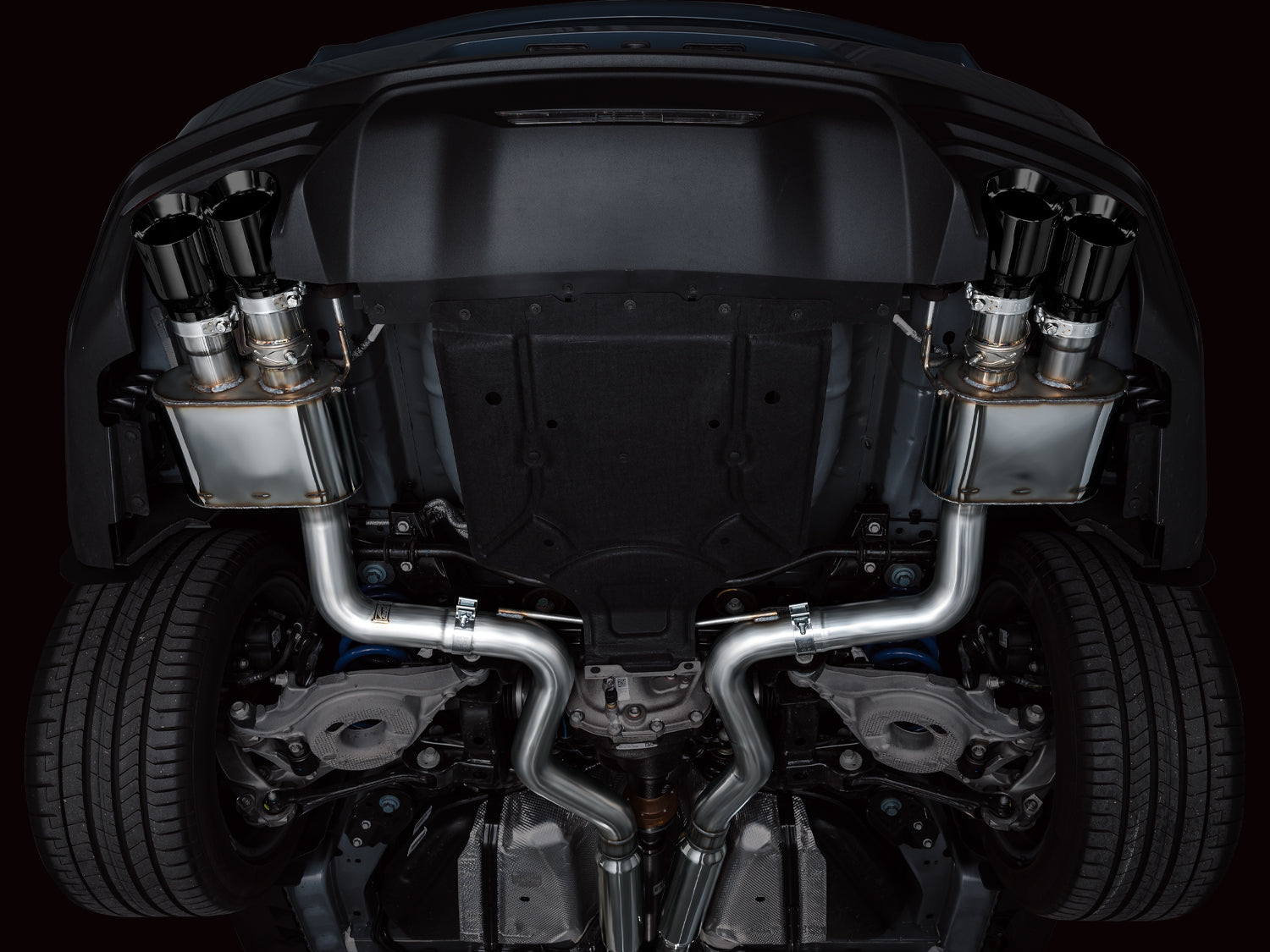 AWE SwitchPath™ Exhaust for S650 Ford Mustang GT Fastback - Quad Diamond Black Tips - Mounted