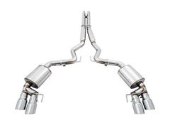 AWE Touring Edition Cat-back Exhaust for the 2018+ Mustang GT - Quad Chrome Silver Tips - out of package