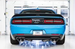 AWE Track Edition Exhaust for 15+ Challenger 6.4 / 6.2 SC - Chrome Silver Quad Tips - Mounted