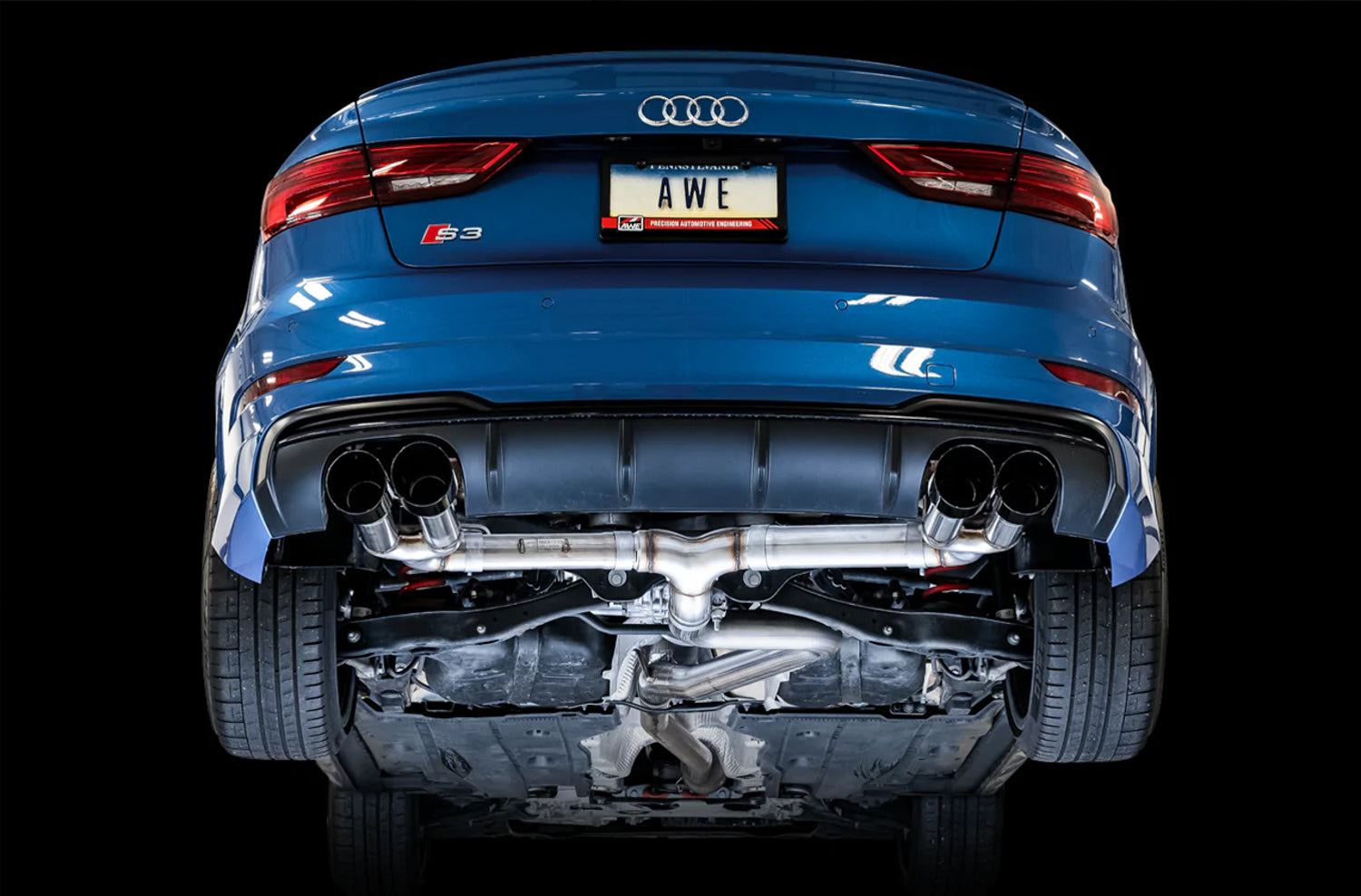 AWE Track Edition Exhaust for Audi 8V S3 - Diamond Black Tips, 102mm - Mounted