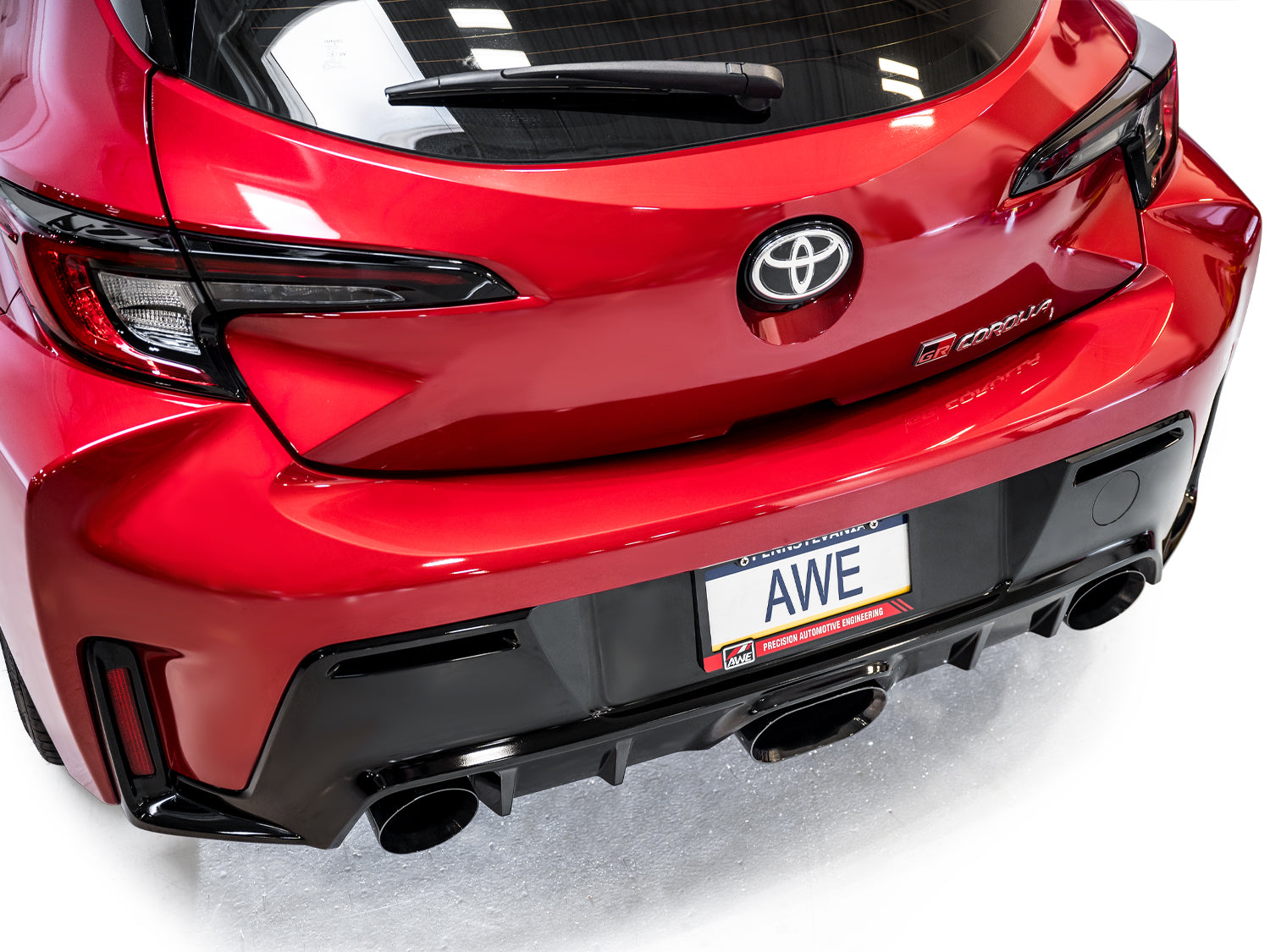 AWE Track Edition Exhaust for GR Corolla - Diamond Black Tips - Mounted