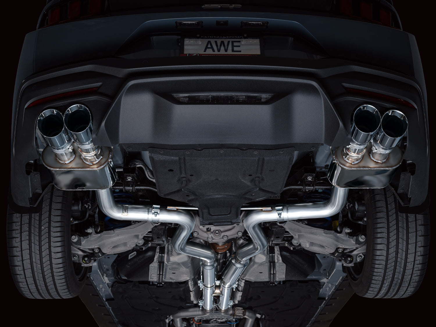 AWE SwitchPath™ Exhaust for S650 Ford Mustang GT Fastback - Quad Chrome Silver Tips - Mounted