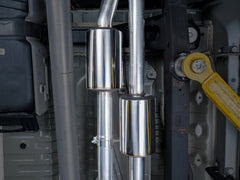 AWE 0FG Catback Split Rear Exit Exhaust for 4th Gen Silverado/Sierra 1500 6.2L (with bumper cutouts) - Quad Chrome Silver Tips - Close Up
