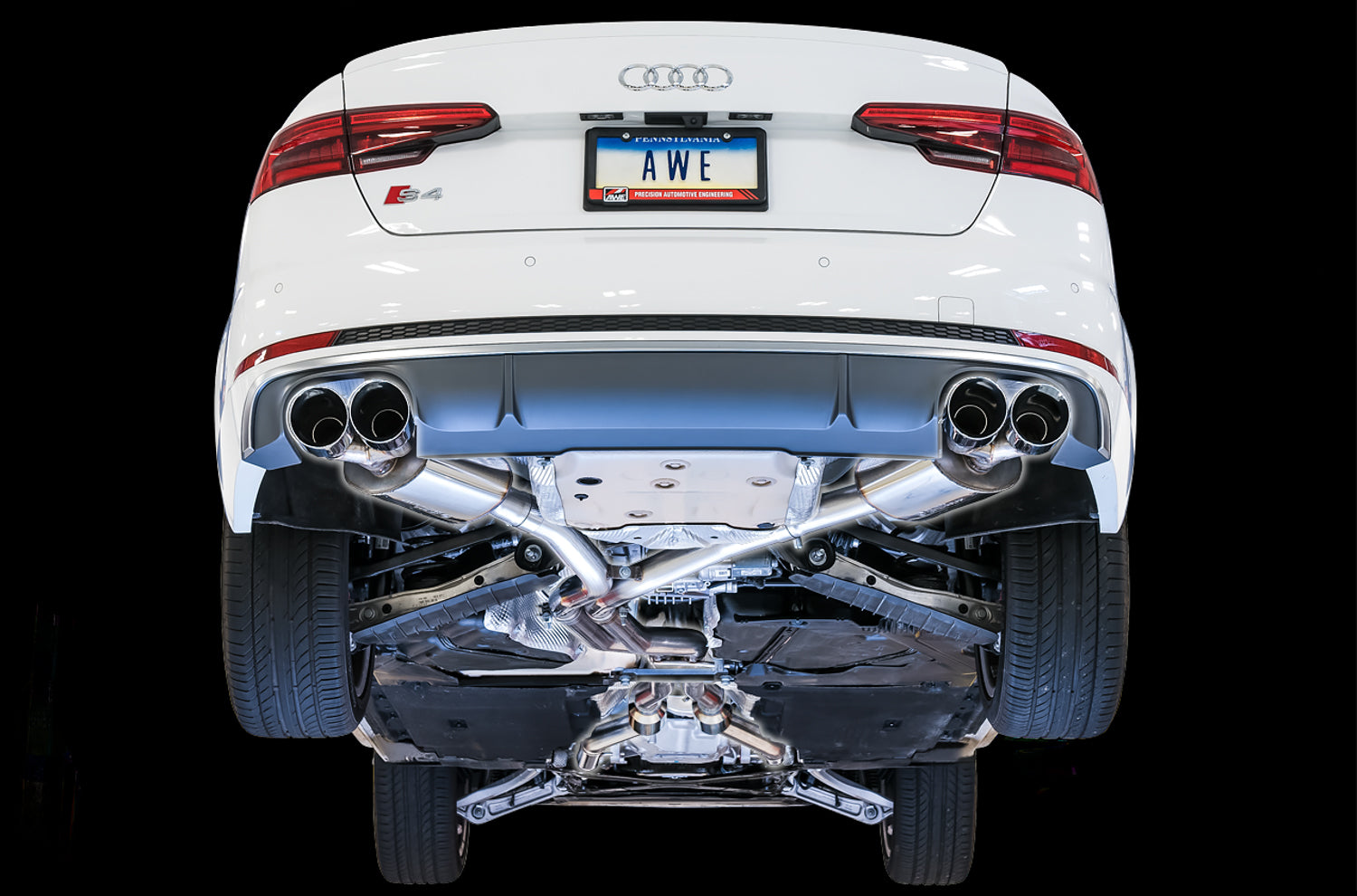 AWE Touring Edition Exhaust for Audi B9 S4 - Chrome Silver 102mm Tips - Mounted