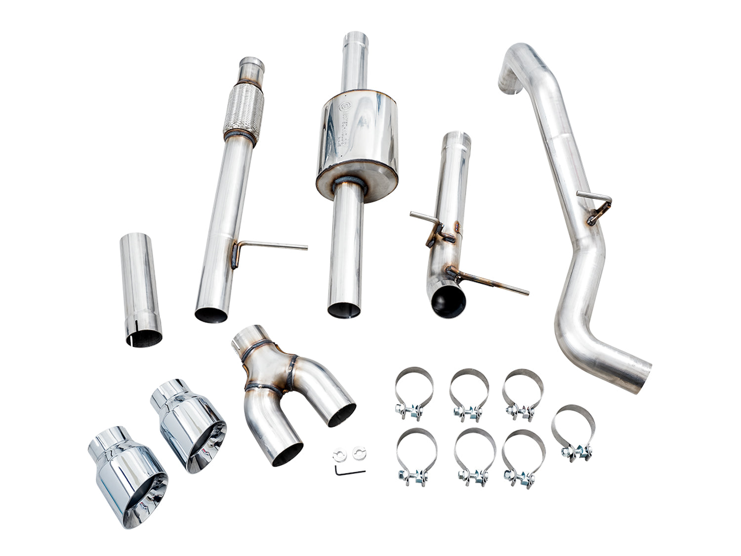 AWE 0FG Catback Dual Side Exit Exhaust for 4th Gen Silverado/Sierra 1500 5.3L (Flat Bumper) - Chrome Silver Tips - out of package