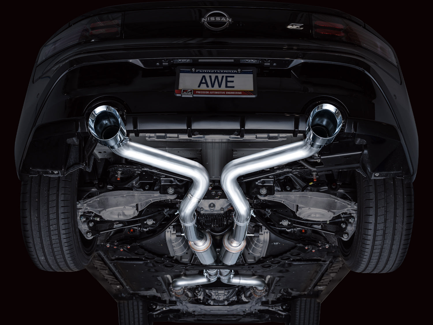 AWE Track Edition Exhaust for Nissan Z - Chrome Silver Tips - Mounted
