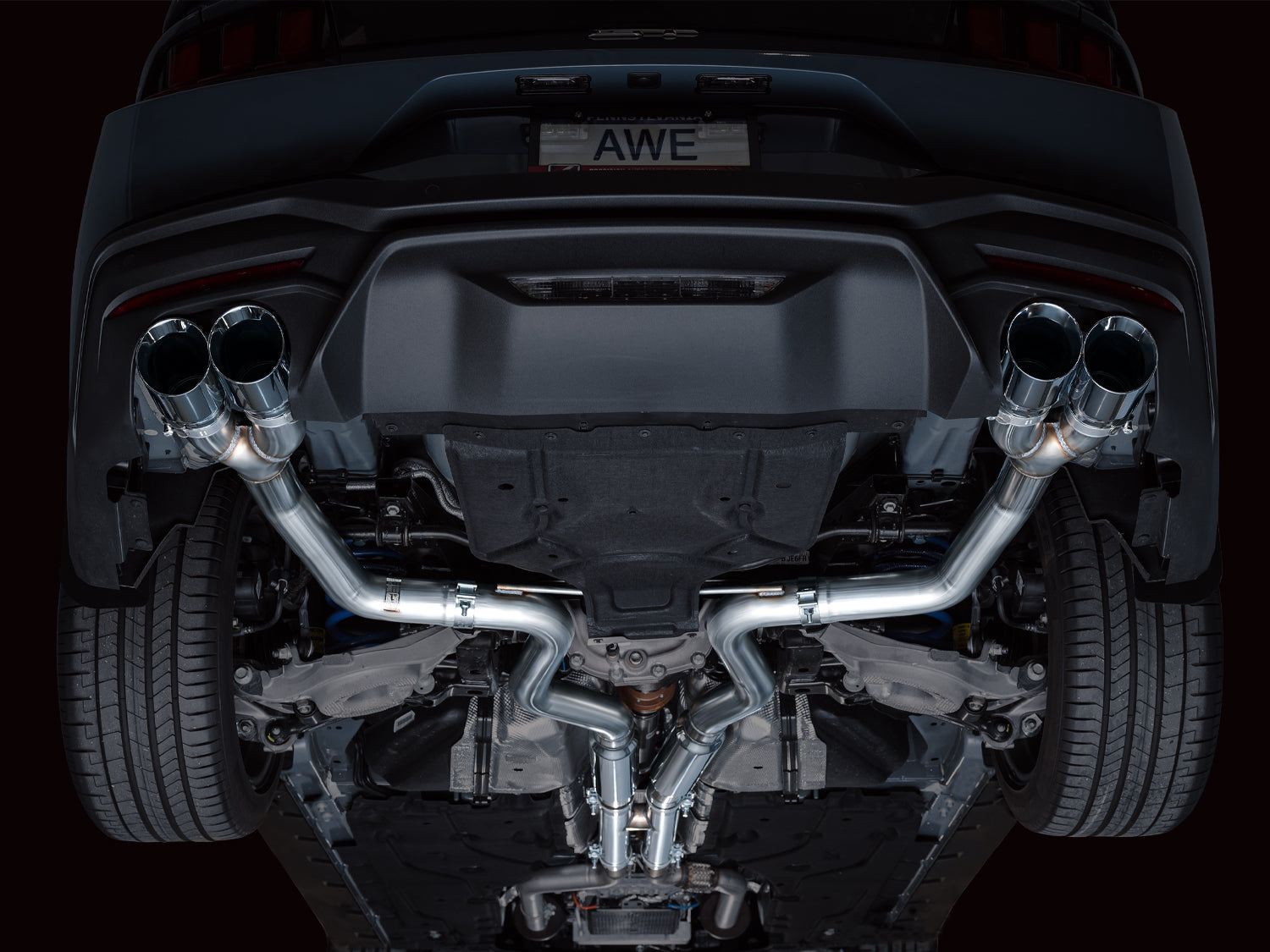 AWE Track Edition Exhaust for S650 Ford Mustang GT Fastback - Quad Chrome Silver Tips - Mounted