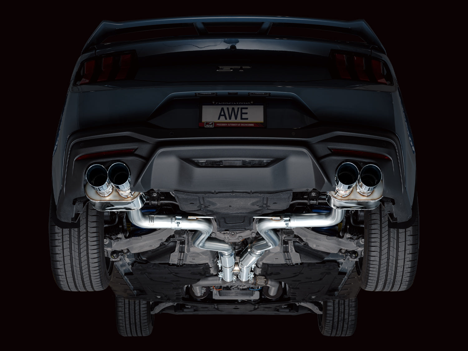 AWE SwitchPath™ Exhaust for S650 Ford Mustang GT Fastback - Quad Chrome Silver Tips - Mounted
