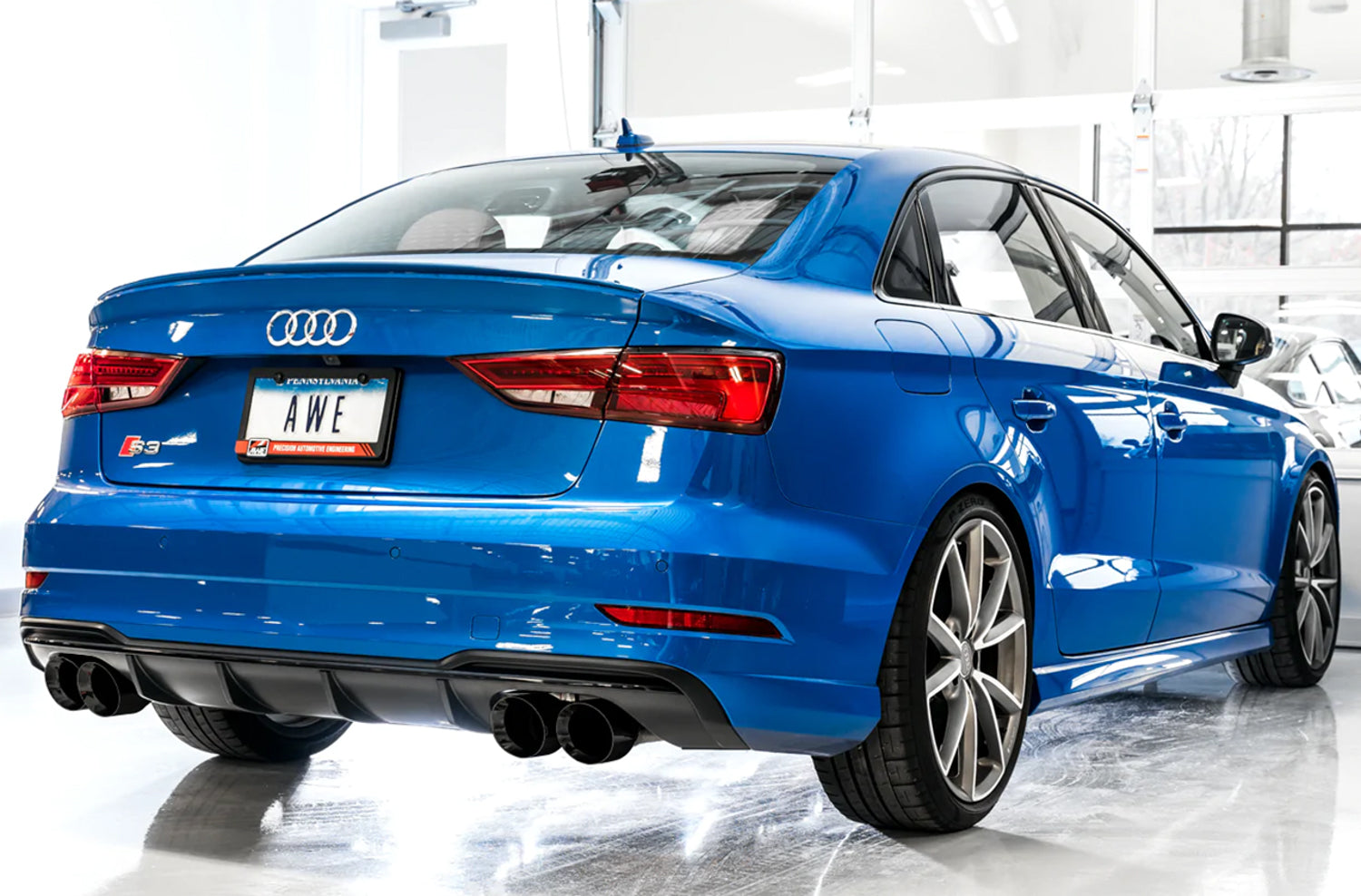 AWE Track Edition Exhaust for Audi 8V S3 - Diamond Black Tips, 102mm - Mounted
