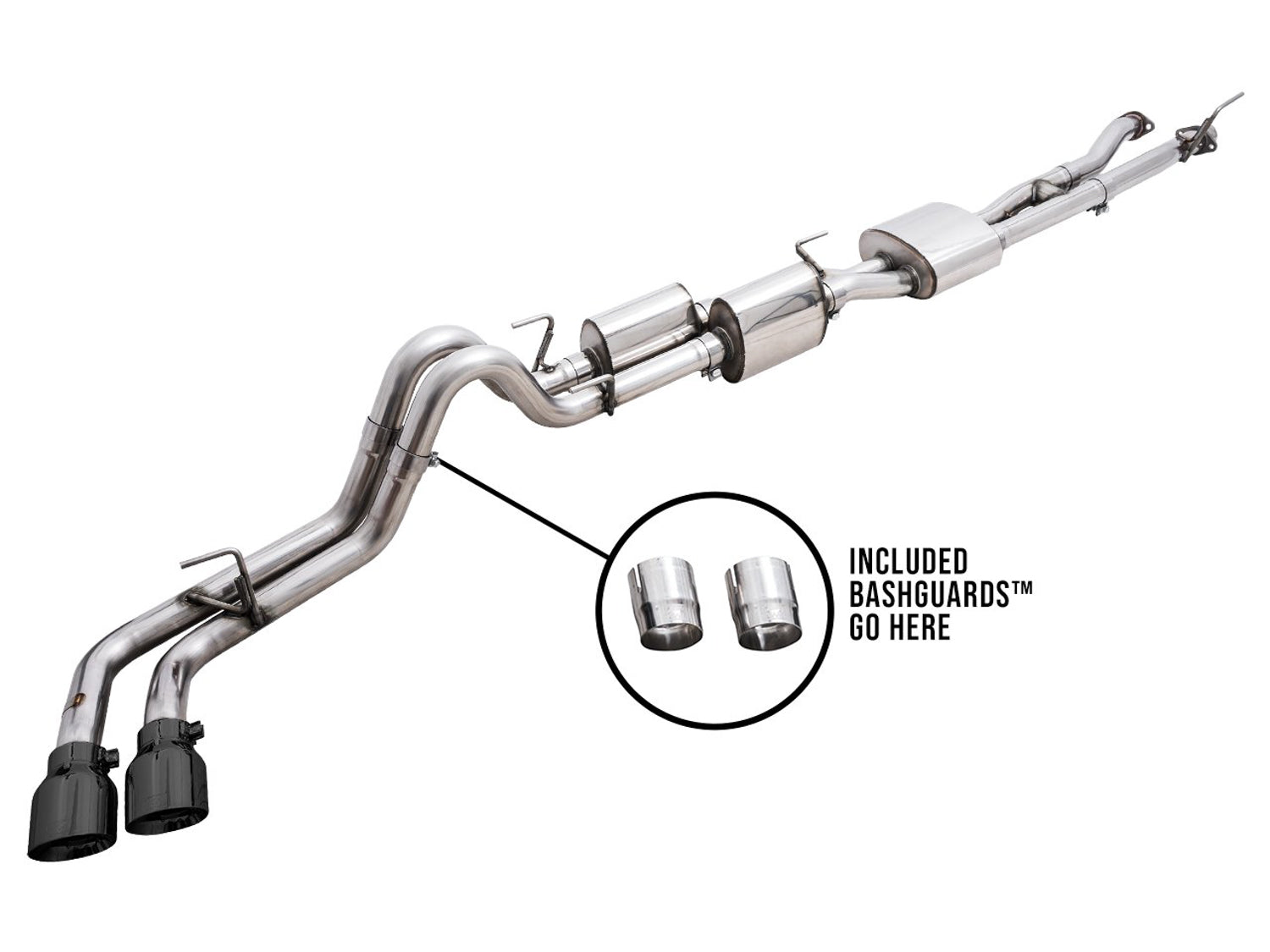 AWE 0FG Exhaust with BashGuard for 3rd Gen Tacoma - Dual Diamond Black Tips - out of package