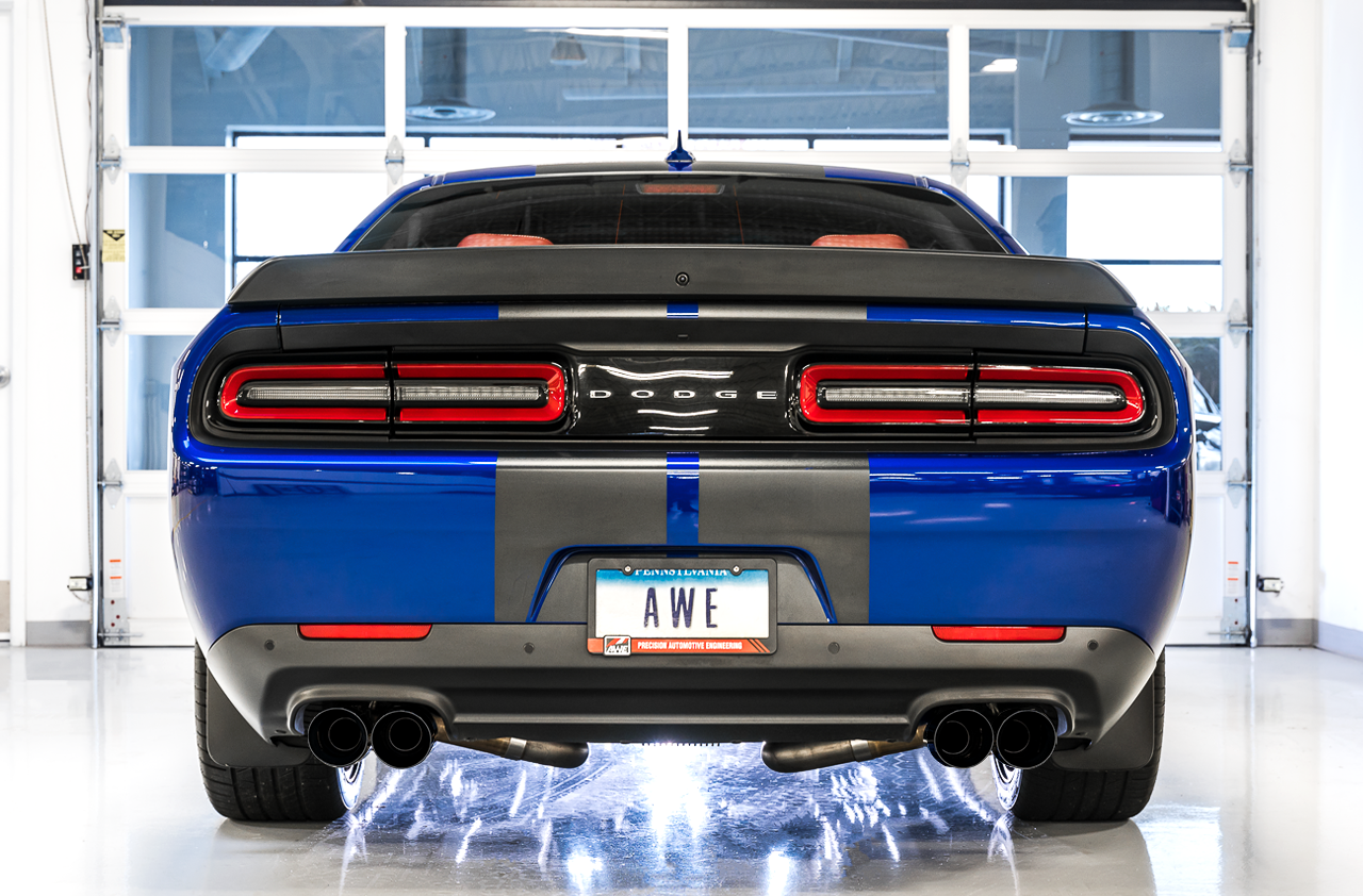 AWE Track Edition Exhaust for 17+ Challenger 5.7 - Diamond Black Quad Tips - Mounted
