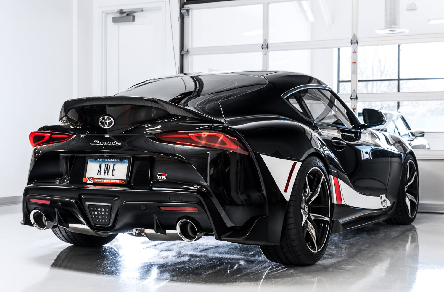 AWE Non-Resonated Touring Edition Exhaust for A90 Supra - 5" Chrome Silver Tips - Mounted