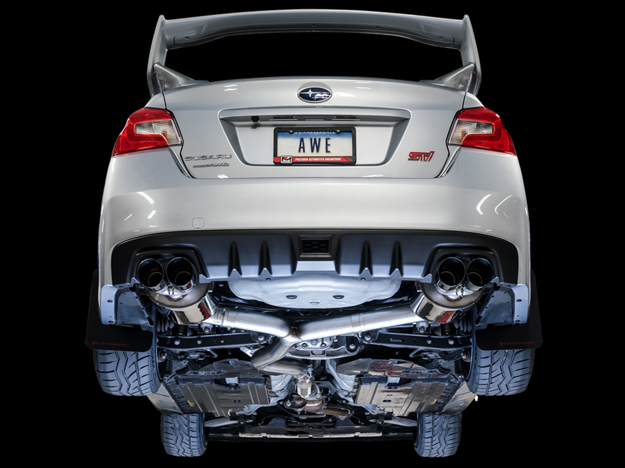 AWE Touring Edition Exhaust for VA STI / GV WRX / GV STI Sedan - Chrome Silver Quad Tips (102mm) - Mounted
