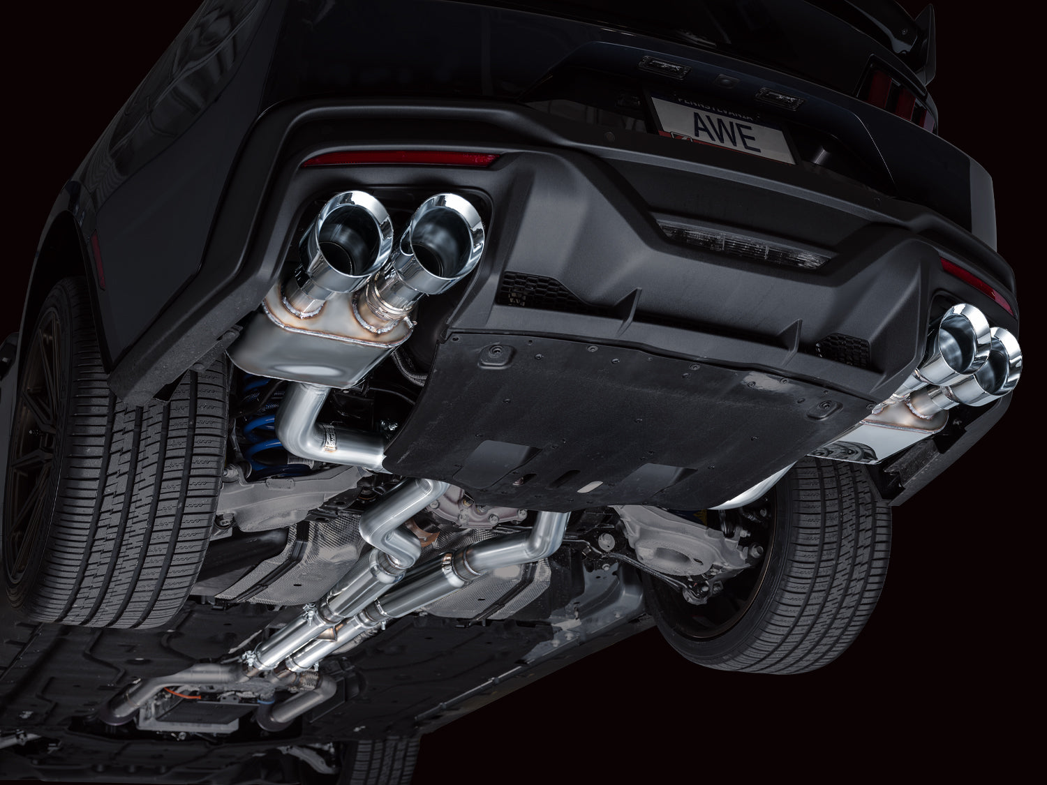 AWE SwitchPath™ Exhaust for S650 Ford Mustang Dark Horse - Quad Chrome Silver Tips - Mounted