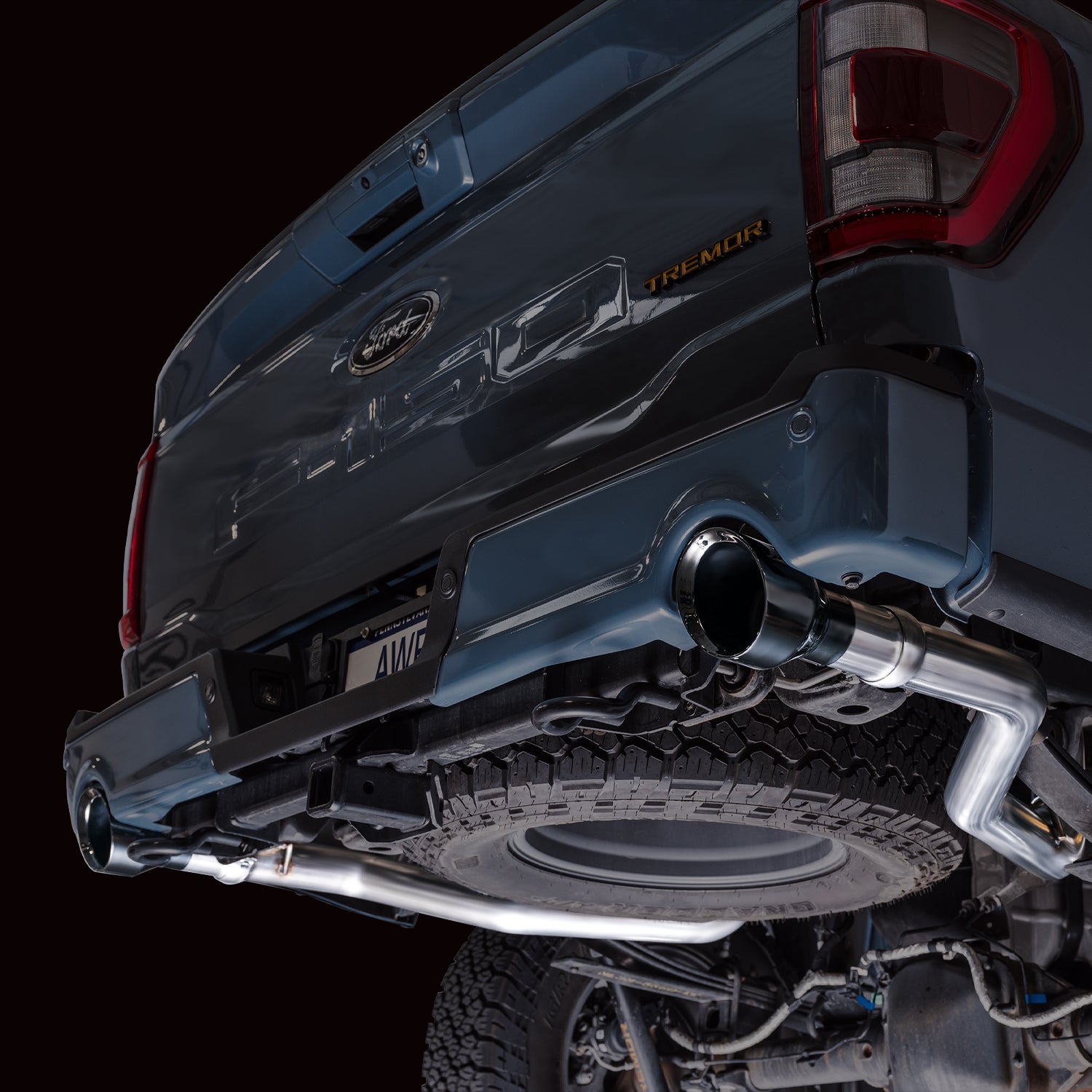 AWE 0FG Resonated Catback for '21+ Ford F-150 Tremor (With Bumper Cutouts) - Diamond Black Tips - Mounted