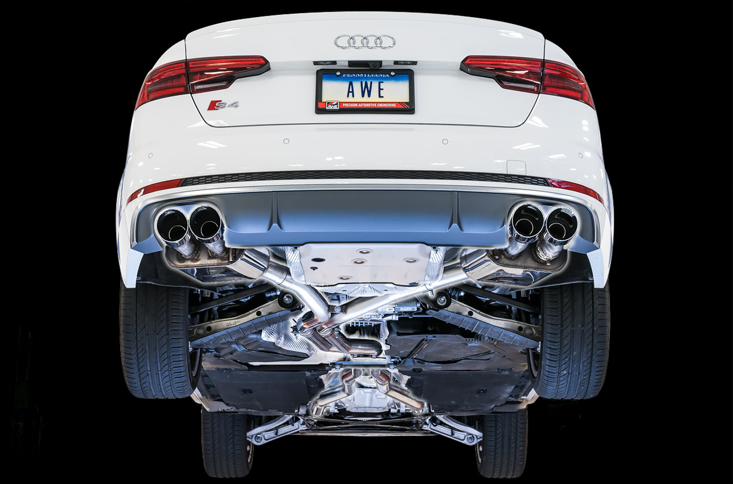 AWE SwitchPath™ Exhaust for Audi B9 S4 - Non-Resonated - Chrome Silver 102mm Tips - Mounted