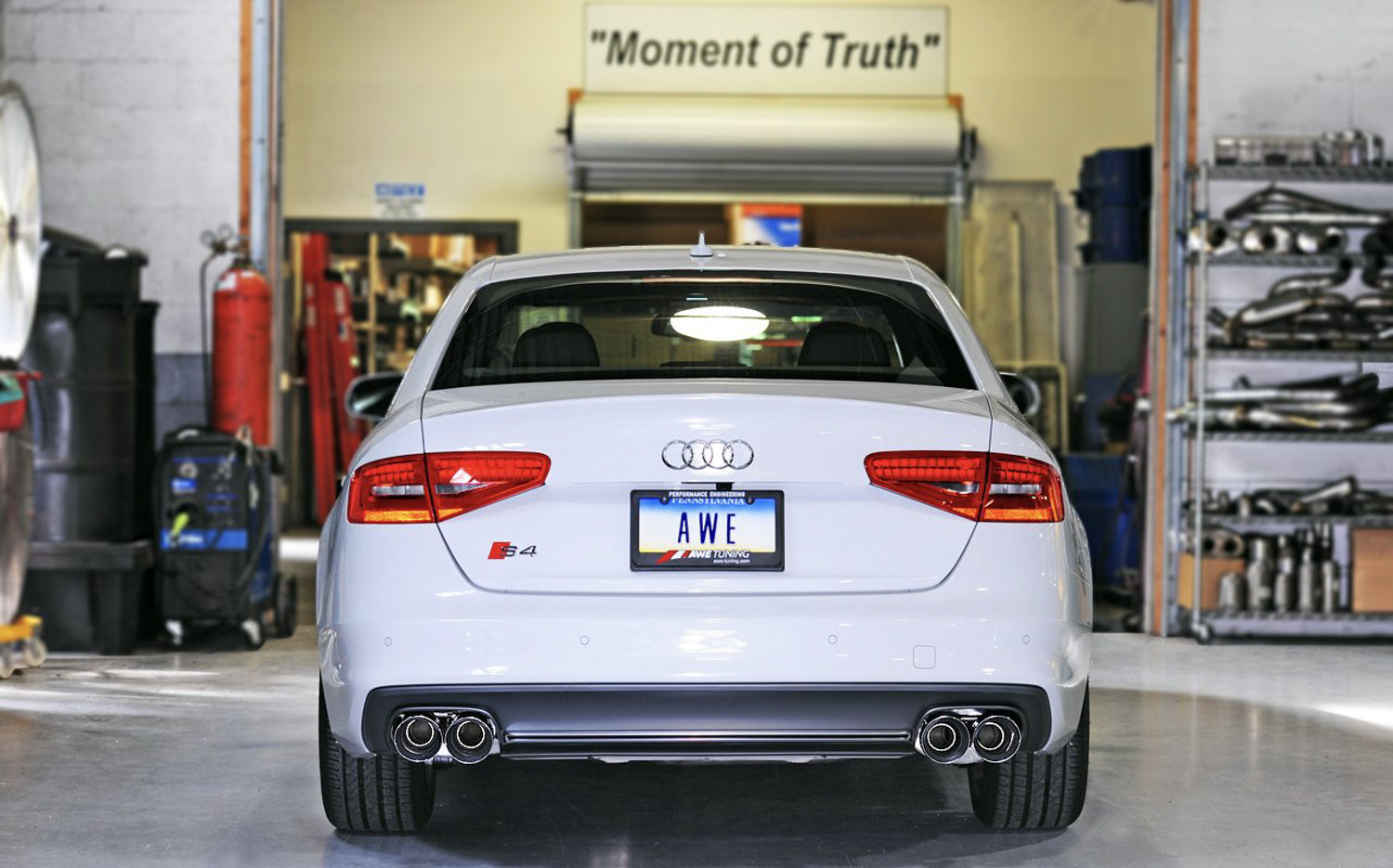 AWE Touring Edition Exhaust for Audi B8 S4 3.0T - Chrome Silver Tips (102mm) - Mounted