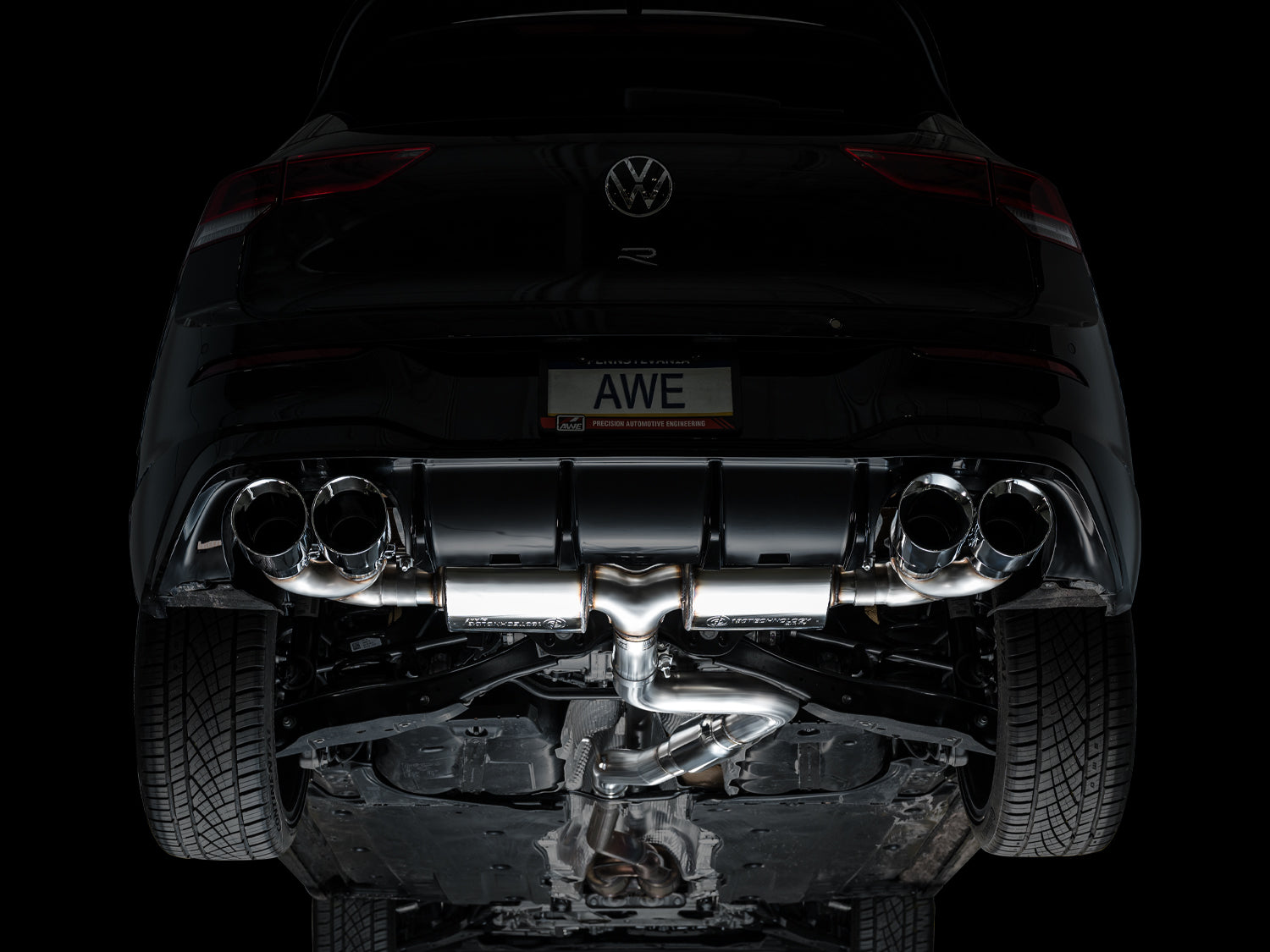 AWE Touring Edition Exhaust for Volkswagen MK8 Golf R - Chrome Silver Tips - Mounted