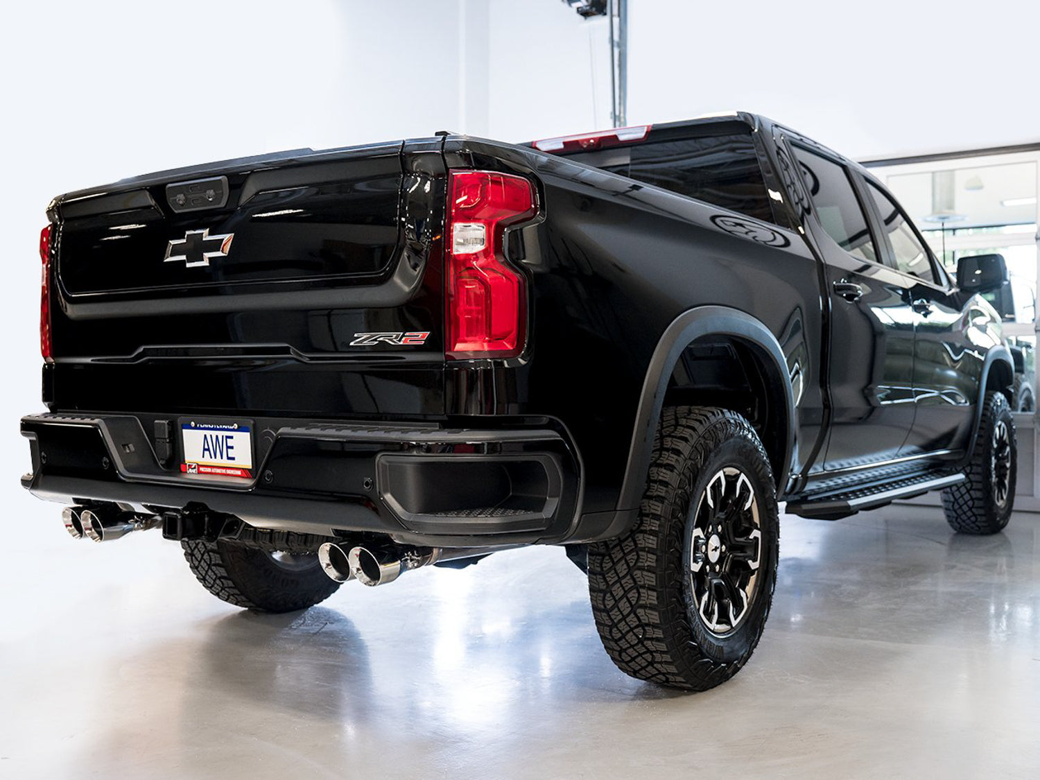 AWE 0FG Catback Exhaust for Silverado ZR2/Sierra AT4X - Quad Chrome Silver Tips - Mounted