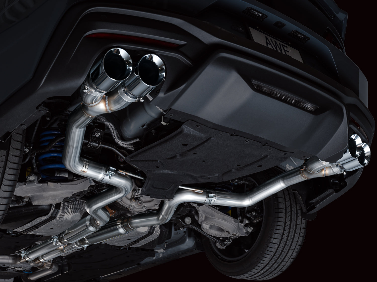 AWE Track Edition Exhaust for S650 Ford Mustang GT Fastback - Quad Chrome Silver Tips - Mounted