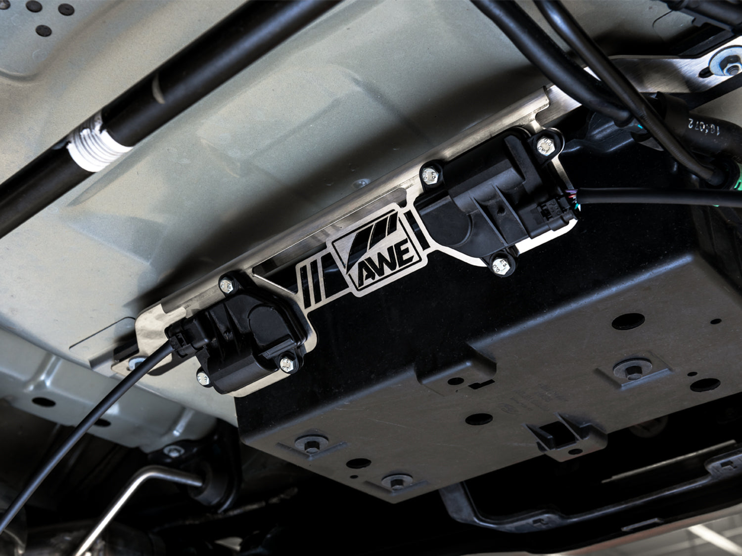 AWE Valve Motor Bracket for 2018 + Mustang GT with the Active Valve Performance Exhaust - Mounted