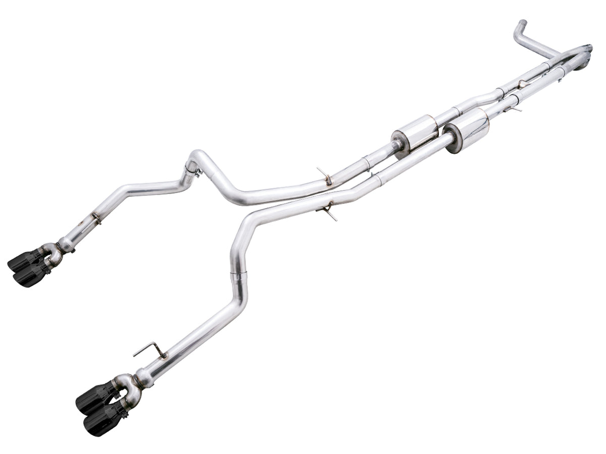 AWE 0FG Catback Split Rear Exit Exhaust for 4th Gen Silverado/Sierra 1500 6.2L (With Bumper Cutouts) - Quad Diamond Black Tips - Primary